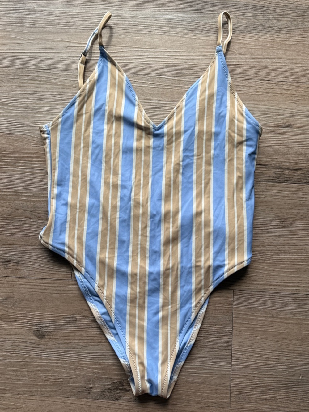 aerie Scoop One-Piece Swimsuit in Light Blue and Tan Trim